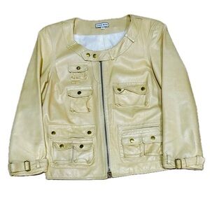 🧥💎 CHRIS BENZ Cropped Lambskin Leather Jacket | Light Gold Utility Chic Size 6